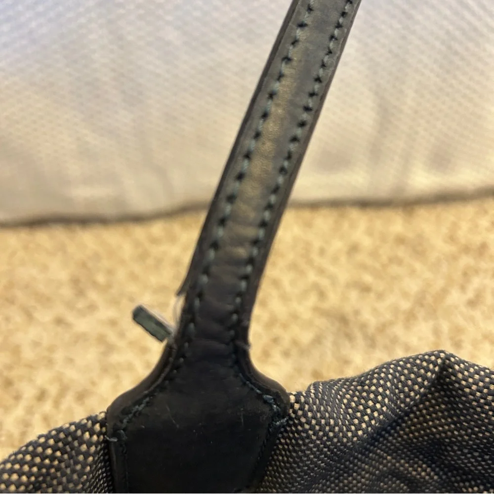 TORY BURCH Ella Two-Tone Black and Navy Textured Canvas Large Tote